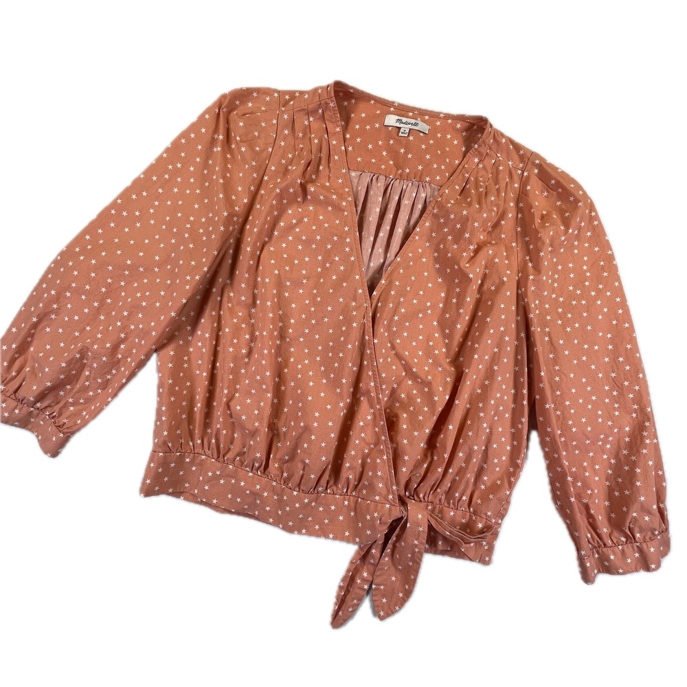 Madewell Star Print Tie-Front Wrap Top Size M Terracotta Cotton Blouse Cottage